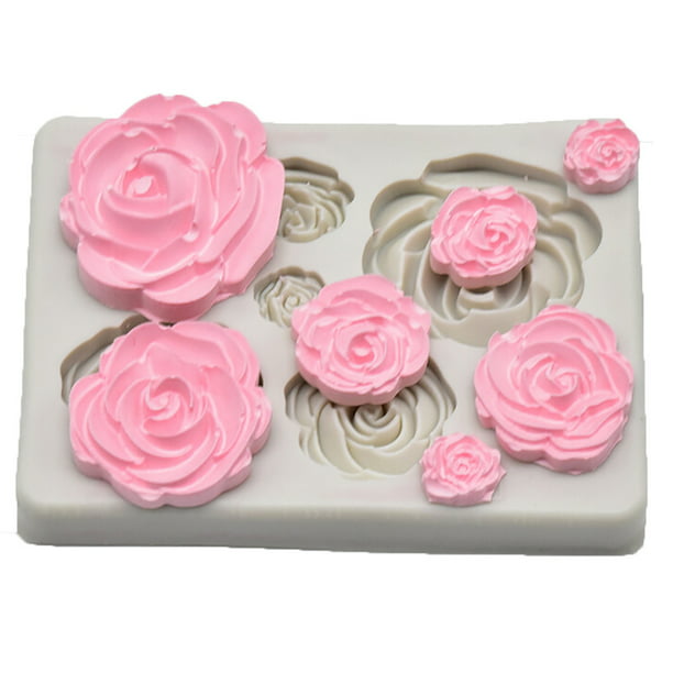 3D Rose Flower Silicone Fondant Mould Cake Decorating Pink Baking Molud Tool 